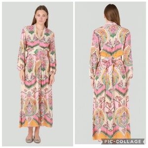 Zara Blogger Favorite Beige Multi Floral Boho Wrap Maxi Dress Size Large